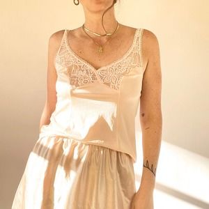 Vintage Pink Satin Lace Tank Top